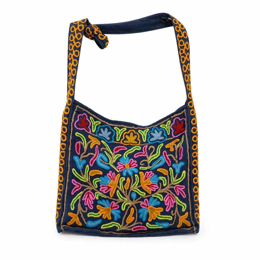 Embroidered Cotton Crossbody Bag Purse Blue Boho Cottagecore Fairy Whimsical